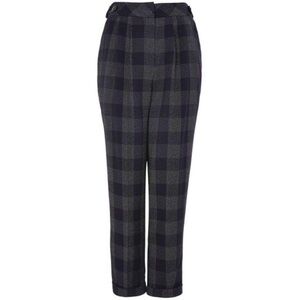 Topshop Check Mensy Trousers High Rise Plaid Pleated Pants Navy Blue Size 2